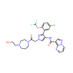 O=C(Nc1cn(CC(=O)N2CCCN(CCO)CC2)nc1-c1cc(Cl)ccc1OC(F)F)c1cnn2cccnc12 ZINC001772643617