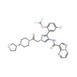 O=C(Nc1cn(CC(=O)N2CCN([C@@H]3CCOC3)CC2)nc1-c1cc(Cl)ccc1OC(F)F)c1cnn2cccnc12 ZINC001772628657