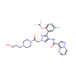 O=C(Nc1cn(CC(=O)N2CCN(CCCO)CC2)nc1-c1cc(Cl)ccc1OC(F)F)c1cnn2cccnc12 ZINC001772617632