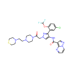 O=C(Nc1cn(CC(=O)N2CCN(CCN3CCSCC3)CC2)nc1-c1cc(Cl)ccc1OC(F)F)c1cnn2cccnc12 ZINC001772611546