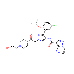 O=C(Nc1cn(CC(=O)N2CCN(CCO)CC2)nc1-c1cc(Cl)ccc1OC(F)F)c1cnn2cccnc12 ZINC001772623137