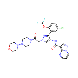 O=C(Nc1cn(CC(=O)N2CCN(N3CCOCC3)CC2)nc1-c1cc(Cl)ccc1OC(F)F)c1cnn2cccnc12 ZINC001772599297