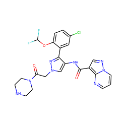 O=C(Nc1cn(CC(=O)N2CCNCC2)nc1-c1cc(Cl)ccc1OC(F)F)c1cnn2cccnc12 ZINC001772622126