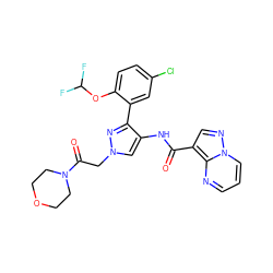 O=C(Nc1cn(CC(=O)N2CCOCC2)nc1-c1cc(Cl)ccc1OC(F)F)c1cnn2cccnc12 ZINC001772579088