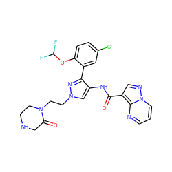 O=C(Nc1cn(CCN2CCNCC2=O)nc1-c1cc(Cl)ccc1OC(F)F)c1cnn2cccnc12 ZINC001772649268