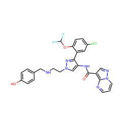 O=C(Nc1cn(CCNCc2ccc(O)cc2)nc1-c1cc(Cl)ccc1OC(F)F)c1cnn2cccnc12 ZINC001772619486