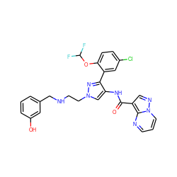 O=C(Nc1cn(CCNCc2cccc(O)c2)nc1-c1cc(Cl)ccc1OC(F)F)c1cnn2cccnc12 ZINC001772637559