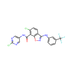 O=C(Nc1cnc(Cl)nc1)c1c(Cl)ccc2c(Nc3cccc(C(F)(F)F)c3)noc12 ZINC000040952132