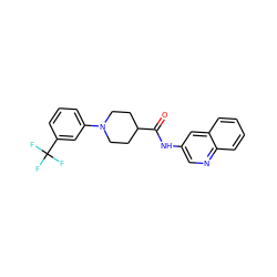 O=C(Nc1cnc2ccccc2c1)C1CCN(c2cccc(C(F)(F)F)c2)CC1 ZINC000038268229