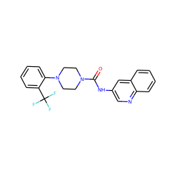 O=C(Nc1cnc2ccccc2c1)N1CCN(c2ccccc2C(F)(F)F)CC1 ZINC000028099044