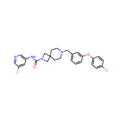 O=C(Nc1cncc(F)c1)N1CC2(CCN(Cc3cccc(Oc4ccc(Cl)cc4)c3)CC2)C1 ZINC000103263357