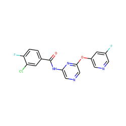 O=C(Nc1cncc(Oc2cncc(F)c2)n1)c1ccc(F)c(Cl)c1 ZINC000299827304