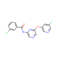 O=C(Nc1cncc(Oc2cncc(F)c2)n1)c1cccc(Cl)c1 ZINC000299823891