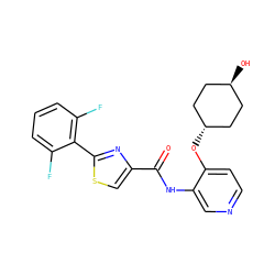 O=C(Nc1cnccc1O[C@H]1CC[C@H](O)CC1)c1csc(-c2c(F)cccc2F)n1 ZINC000299821850