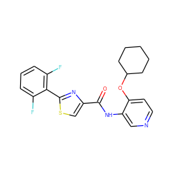 O=C(Nc1cnccc1OC1CCCCC1)c1csc(-c2c(F)cccc2F)n1 ZINC000299823563