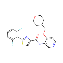 O=C(Nc1cnccc1OCC1CCOCC1)c1csc(-c2c(F)cccc2F)n1 ZINC000205515012