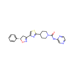 O=C(Nc1cnccn1)N1CCC(c2nc(C3=NO[C@H](c4ccccc4)C3)cs2)CC1 ZINC000653851905