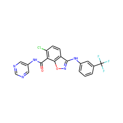 O=C(Nc1cncnc1)c1c(Cl)ccc2c(Nc3cccc(C(F)(F)F)c3)noc12 ZINC000020149010