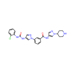 O=C(Nc1cnn(-c2cccc(C(=O)Nc3cnn(C4CCNCC4)c3)c2)c1)Nc1ccccc1Cl ZINC000299830446