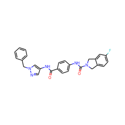 O=C(Nc1cnn(Cc2ccccc2)c1)c1ccc(NC(=O)N2Cc3ccc(F)cc3C2)cc1 ZINC000166518608