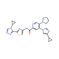 O=C(Nc1csc(-c2nncn2C2CC2)n1)c1cc(-n2cnc(C3CC3)c2)c(N2CCCC2)cn1 ZINC000219005503