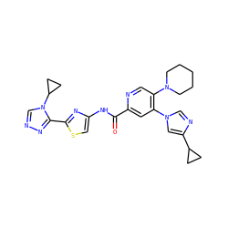 O=C(Nc1csc(-c2nncn2C2CC2)n1)c1cc(-n2cnc(C3CC3)c2)c(N2CCCCC2)cn1 ZINC000219015089