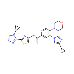 O=C(Nc1csc(-c2nncn2C2CC2)n1)c1cc(-n2cnc(C3CC3)c2)c(N2CCOCC2)cn1 ZINC000209566708