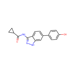 O=C(Nc1n[nH]c2cc(-c3ccc(O)cc3)ccc12)C1CC1 ZINC000013538580