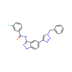 O=C(Nc1n[nH]c2ccc(-c3cn(Cc4ccccc4)nn3)cc12)c1cccc(F)c1 ZINC000063298295
