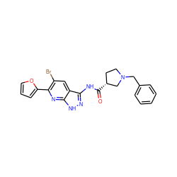 O=C(Nc1n[nH]c2nc(-c3ccco3)c(Br)cc12)[C@@H]1CCN(Cc2ccccc2)C1 ZINC000013538650