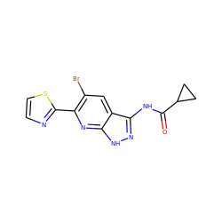 O=C(Nc1n[nH]c2nc(-c3nccs3)c(Br)cc12)C1CC1 ZINC000013538640