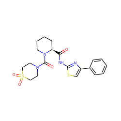 O=C(Nc1nc(-c2ccccc2)cs1)[C@@H]1CCCCN1C(=O)N1CCS(=O)(=O)CC1 ZINC000220104286