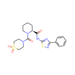 O=C(Nc1nc(-c2ccccc2)ns1)[C@@H]1CCCCN1C(=O)N1CCS(=O)(=O)CC1 ZINC000143678344