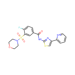 O=C(Nc1nc(-c2ccccn2)cs1)c1ccc(F)c(S(=O)(=O)N2CCOCC2)c1 ZINC000009633427