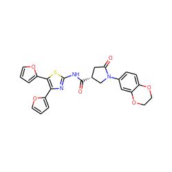 O=C(Nc1nc(-c2ccco2)c(-c2ccco2)s1)[C@@H]1CC(=O)N(c2ccc3c(c2)OCCO3)C1 ZINC000004164742