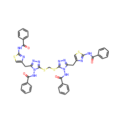 O=C(Nc1nc(Cc2nnc(SCSc3nnc(Cc4csc(NC(=O)c5ccccc5)n4)n3NC(=O)c3ccccc3)n2NC(=O)c2ccccc2)cs1)c1ccccc1 ZINC000150522780