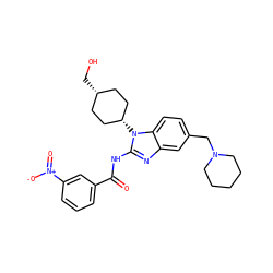 O=C(Nc1nc2cc(CN3CCCCC3)ccc2n1[C@H]1CC[C@@H](CO)CC1)c1cccc([N+](=O)[O-])c1 ZINC000653749361