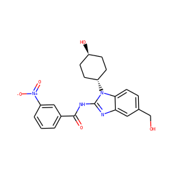 O=C(Nc1nc2cc(CO)ccc2n1[C@H]1CC[C@H](O)CC1)c1cccc([N+](=O)[O-])c1 ZINC000653749378