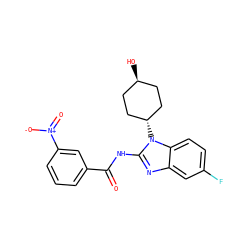 O=C(Nc1nc2cc(F)ccc2n1[C@H]1CC[C@H](O)CC1)c1cccc([N+](=O)[O-])c1 ZINC000257999717