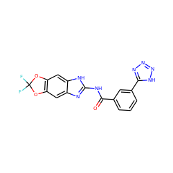 O=C(Nc1nc2cc3c(cc2[nH]1)OC(F)(F)O3)c1cccc(-c2nnn[nH]2)c1 ZINC000299820793