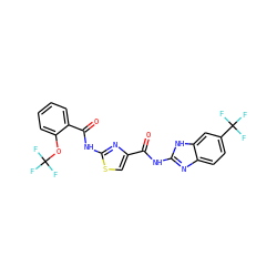 O=C(Nc1nc2ccc(C(F)(F)F)cc2[nH]1)c1csc(NC(=O)c2ccccc2OC(F)(F)F)n1 ZINC000205696518