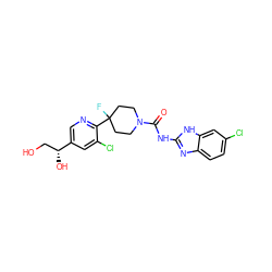 O=C(Nc1nc2ccc(Cl)cc2[nH]1)N1CCC(F)(c2ncc([C@H](O)CO)cc2Cl)CC1 ZINC000141066962