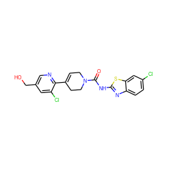 O=C(Nc1nc2ccc(Cl)cc2s1)N1CC=C(c2ncc(CO)cc2Cl)CC1 ZINC000141061144