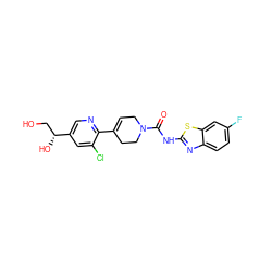 O=C(Nc1nc2ccc(F)cc2s1)N1CC=C(c2ncc([C@H](O)CO)cc2Cl)CC1 ZINC000138804966