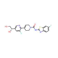 O=C(Nc1nc2ccc(F)cc2s1)N1CC=C(c2ncc([C@H](O)CO)cc2F)CC1 ZINC000141066778