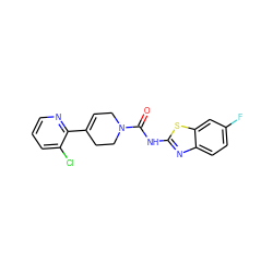 O=C(Nc1nc2ccc(F)cc2s1)N1CC=C(c2ncccc2Cl)CC1 ZINC000169710877