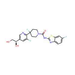 O=C(Nc1nc2ccc(F)cc2s1)N1CCC(F)(c2ncc([C@@H](O)CO)cc2F)CC1 ZINC000141070626