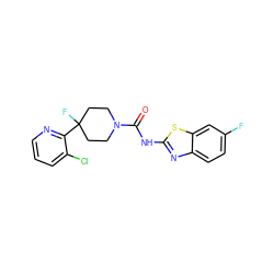 O=C(Nc1nc2ccc(F)cc2s1)N1CCC(F)(c2ncccc2Cl)CC1 ZINC000141075518