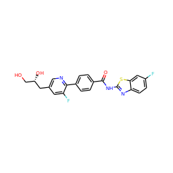 O=C(Nc1nc2ccc(F)cc2s1)c1ccc(-c2ncc(C[C@@H](O)CO)cc2F)cc1 ZINC000207252221