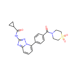 O=C(Nc1nc2cccc(-c3ccc(C(=O)N4CCS(=O)(=O)CC4)cc3)n2n1)C1CC1 ZINC000096174624